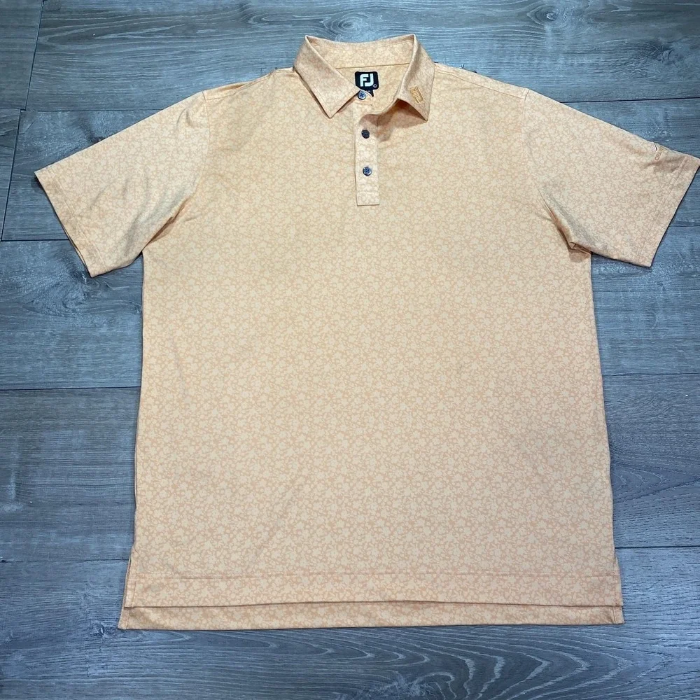 FootJoy Polo Shirt Tour Patch Collar Floral Men L Golf Cramer Performance Floral